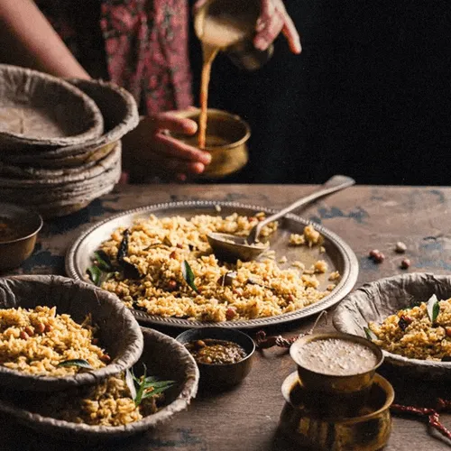 Traditional Indian meal being served